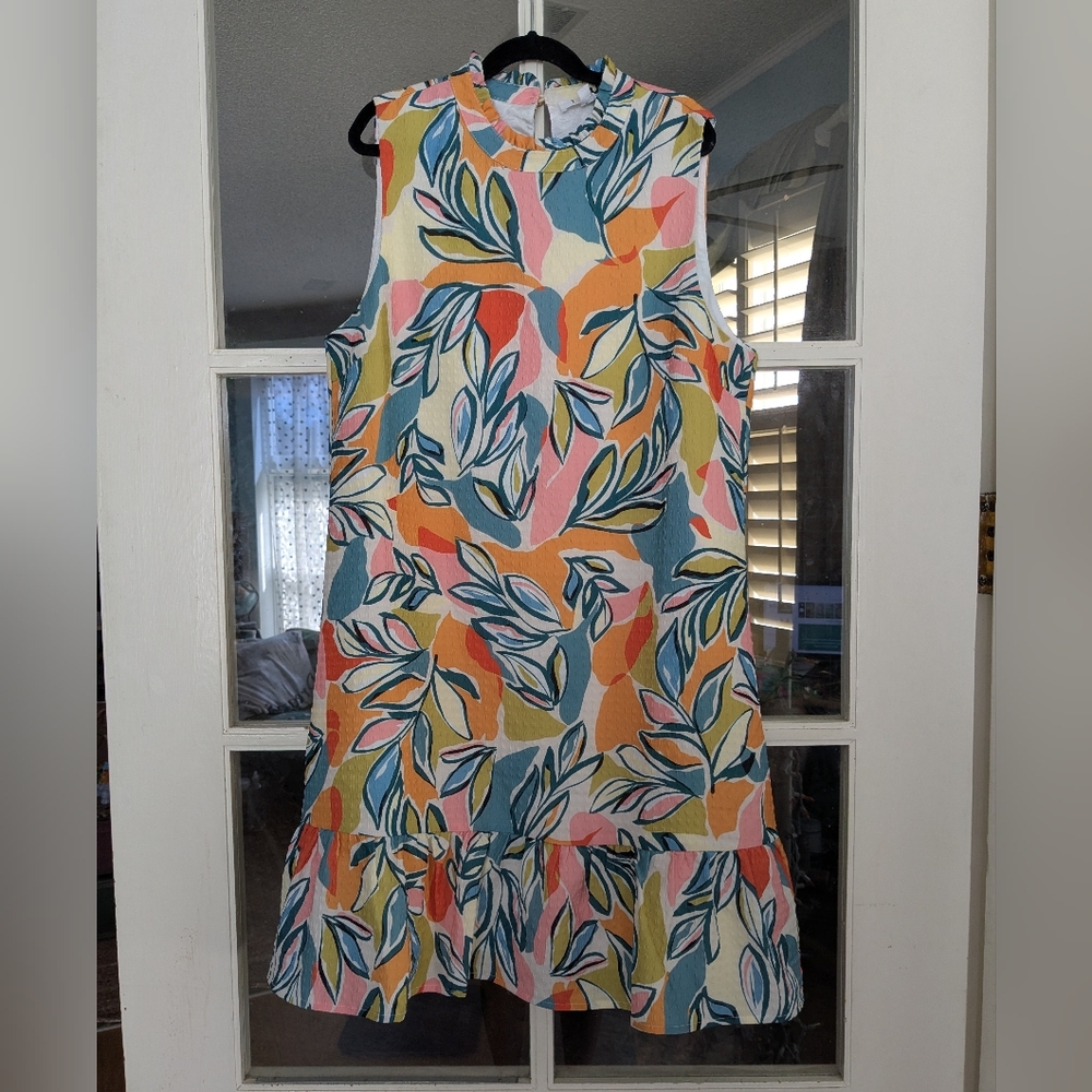 NWT THML Colorful Textured Ruffle Sleeveless Shift Dress Size Small